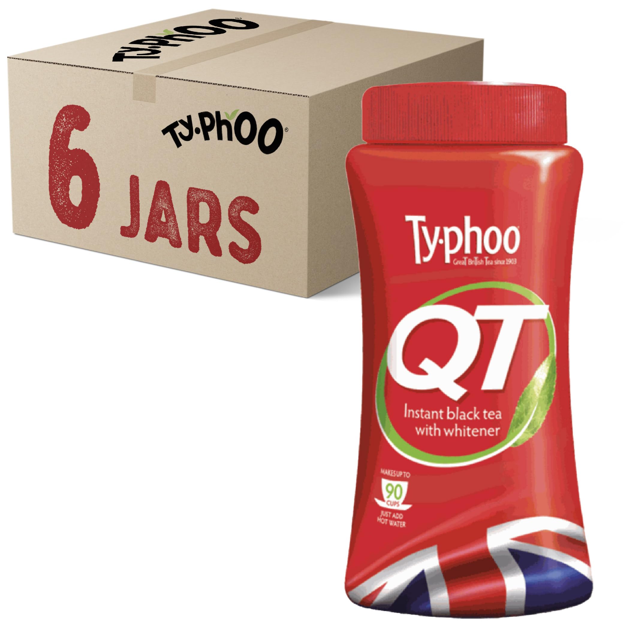 Typhoo QT Instant Black Tea with Whitener, 6 Jars of 225g (Total 1.35kg - Approx 540 Cups)
