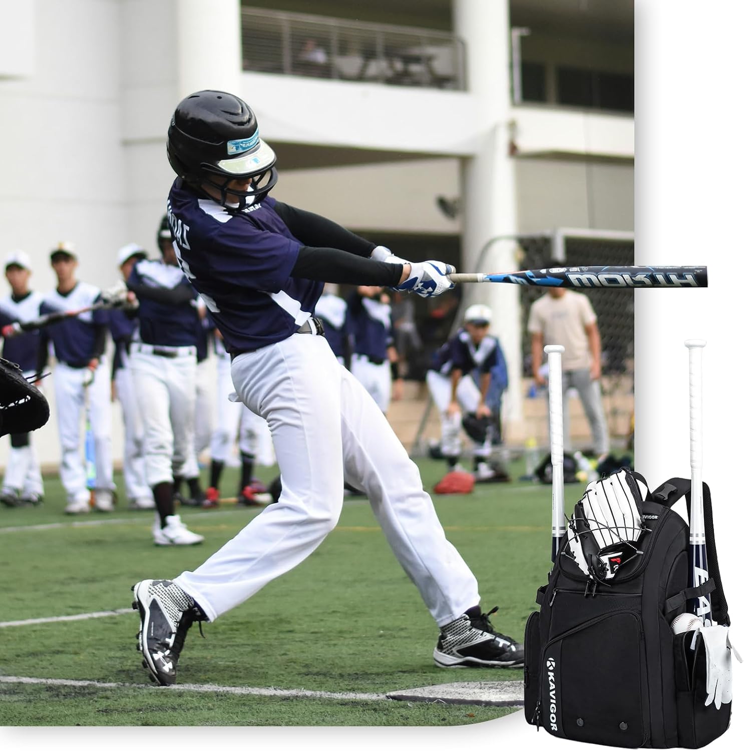 Baseball Bag for Youth and Adult, Softball Bag 50L Large Capacity Holds 4 Bats, Equipment Backpack with Shoes Compartment - Image 8