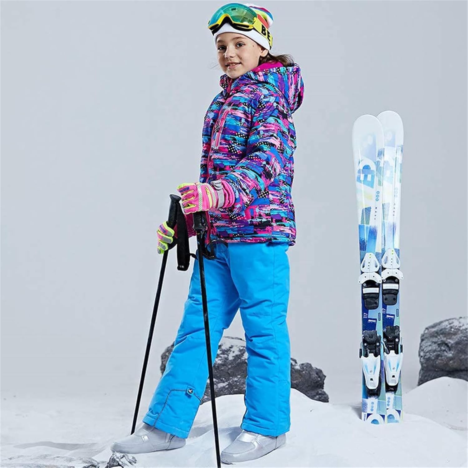 WOWULOVELY Girls Thicken Warm Snowsuit Hooded Ski Jacket Pants 2 Pcs Set Skiing Jacket with Pants - Image 3
