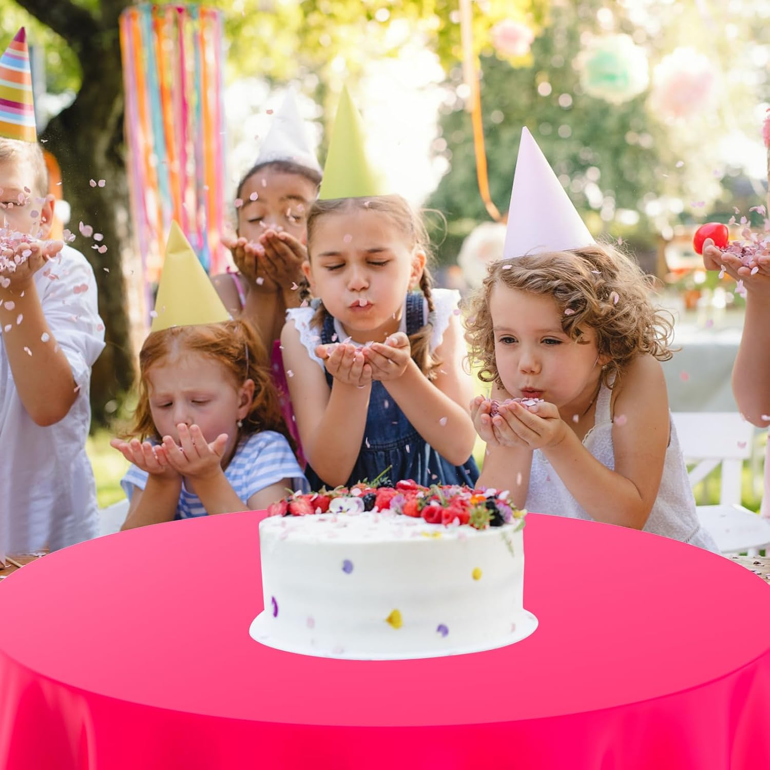 Oudain 12 Pcs Round Tablecloth 84 Inch Plastic Disposable Table Cover Stain and Wrinkle Resistant Tablecloths for Graduation Baby Shower Wedding Party Decoration (Multi Colors)