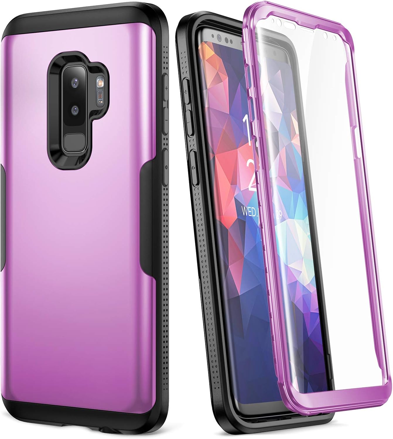 YOUMAKER Galaxy S9+ Plus Case, Metallic Purple with Built-in Screen Protector Heavy Duty Protection Shockproof Slim Fit Full Body Case Cover for Samsung Galaxy S9 Plus 6.2 inch - Purple/Black
