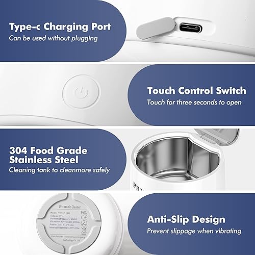 Miniatura 5 de Limpiador ultrasónico UV para dentaduras postizas, retenedor, alineador, protector bucal, frenos, joyas, bandejas blanqueadoras, cabezal de cepillo