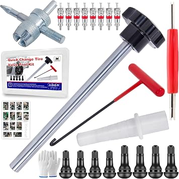 Richcat 51025 Quick Tire Valve Change Tool for Cars,Tire Valve Stem Core Quickly Replacement Tool Kit,Perfect Tool for Replacing Leaky Valves in Cars,ATVs,Trucks, etc.with TR413/TR414