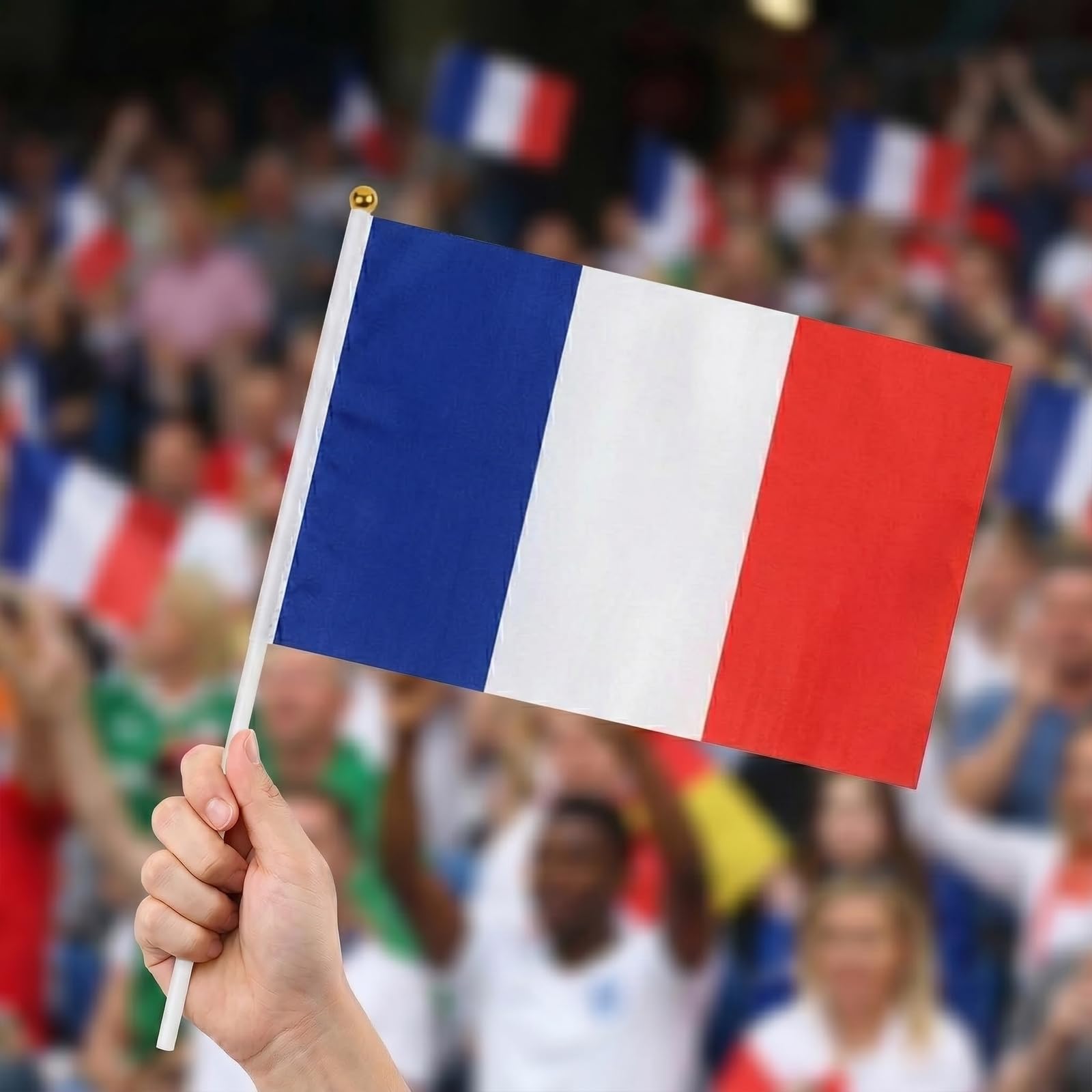 Petits Drapeaux à Main France Lot de 10, 14 x 21 cm, Drapeaux en Polyester avec Bâton pour Football Fan Zone