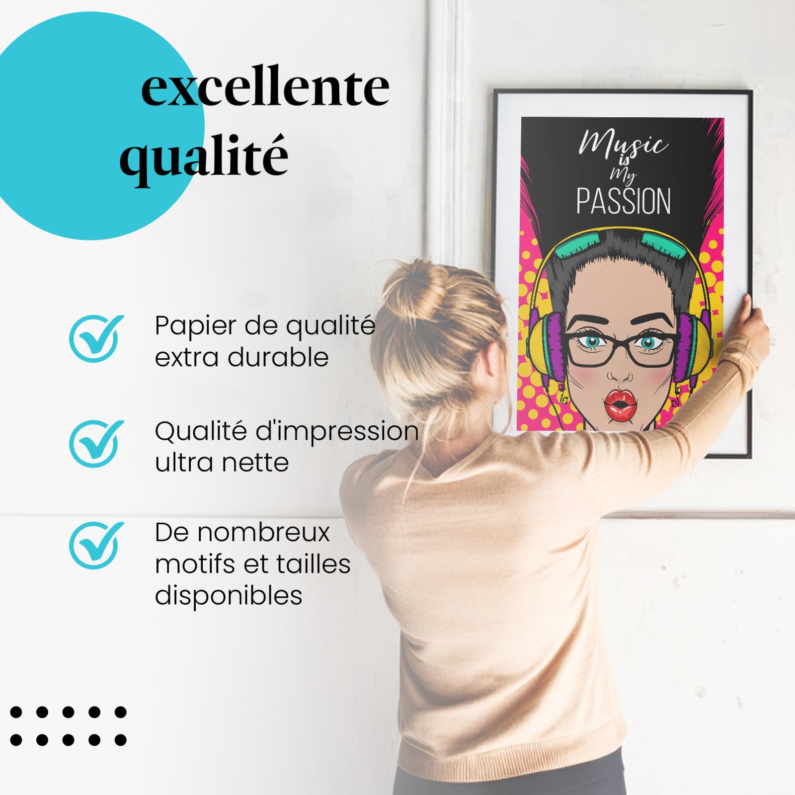 Postereck - 0913 - Affiche rétro, Music is My Passion Pop Art. Art Mural Tirage – Décoration musique, rétro, Poster - toile - 100,0 cm x 75,0 cm