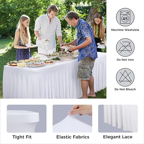 Vista 45 de Babenest Paquete de 1 falda de mesa de elastano negro de 6 pies para mesas rectangulares, resistentes a las arrugas, con volantes, para ferias