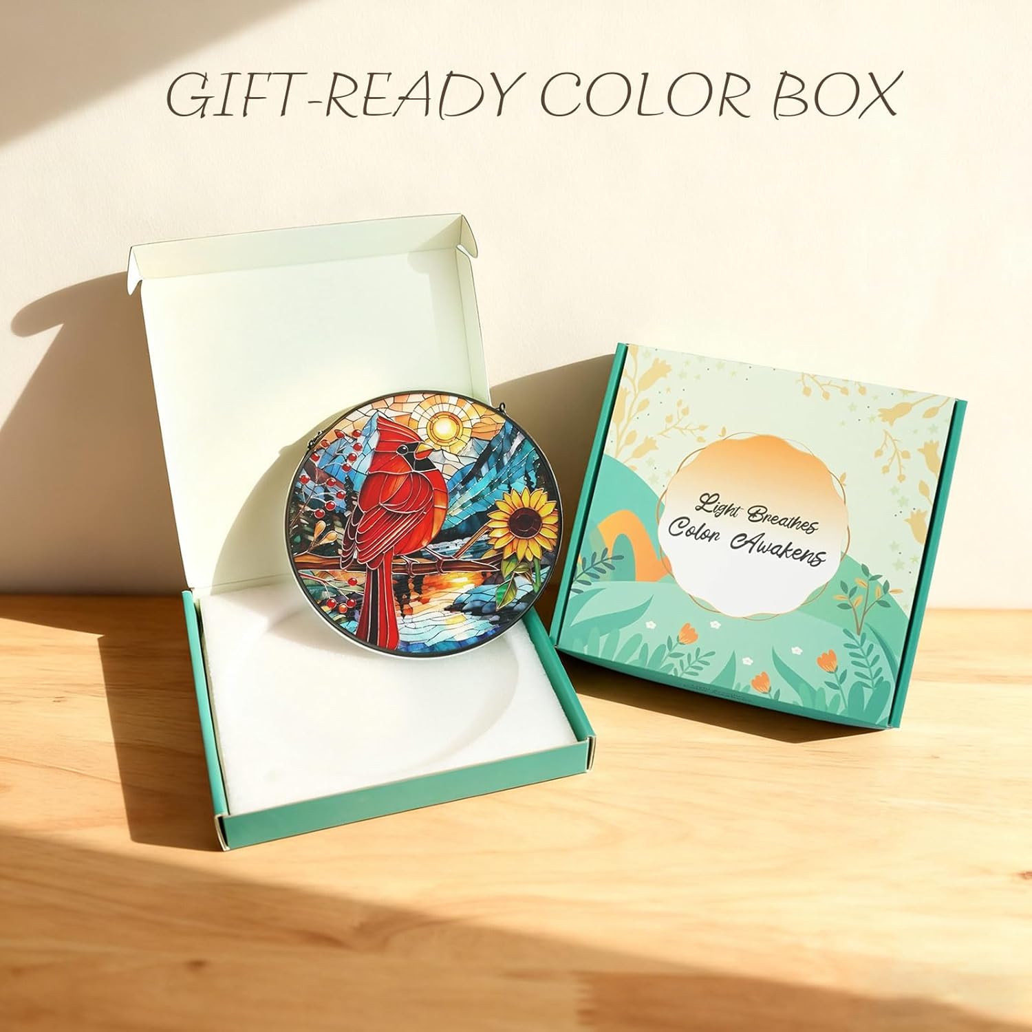 Cardinal Stained Glass Window Hanging with Sunflower, 7.9-Inch Suncatcher for Windows, Cardinal Gifts for Women, for Bird Lovers - Image 4