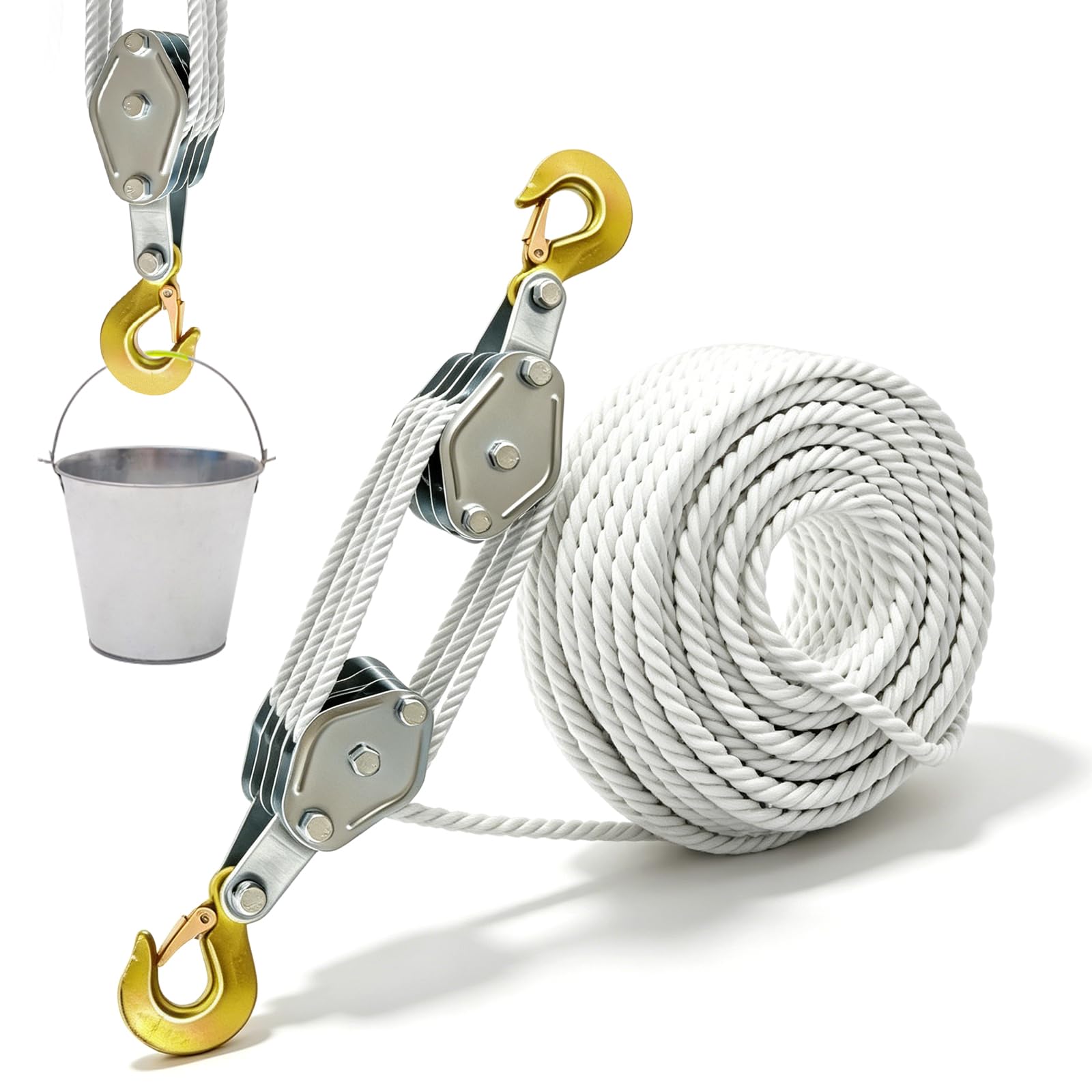 Poulie Lourde Avec Frein À Câble En Nylon De 20m, Poulie Avec Frein À Câble, Poulie Pour Charges Lourdes 4400 Lb, Économie De Travail 8:1 Pour Chasse, Entrepôts, Garages, Levage D'objets Lourds