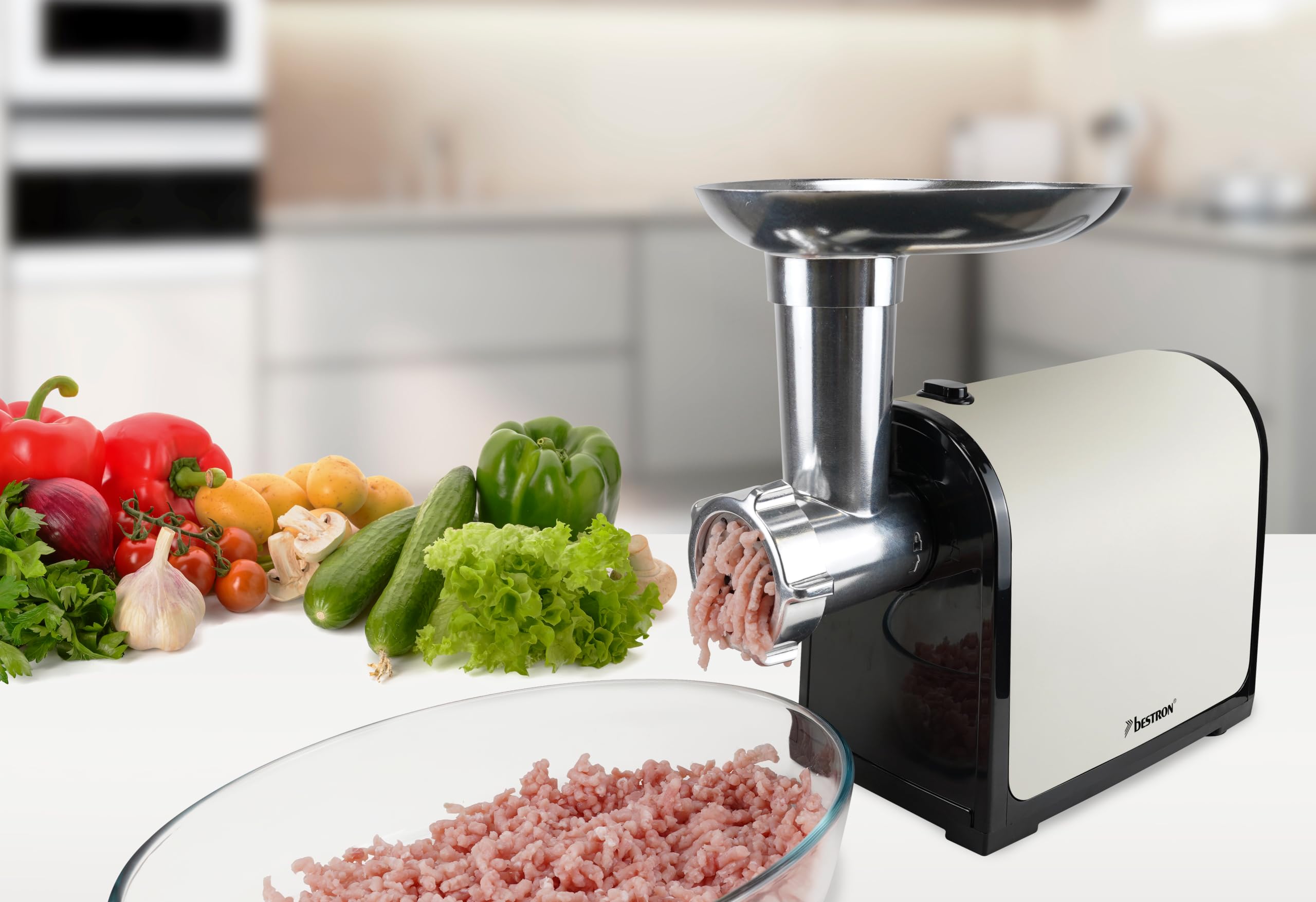 Picadora de Carne, 1300 W Máx, Para Carne Picada, Salchichas y Kubbe, 2 Discos de Acero Inoxidable, Picado Medio y Grueso, Piezas Desmontables, AMG300HM