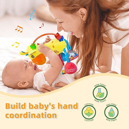 Vista 4 de Juguetes sensoriales para bebés de 0 a 6 de 3 a 6 meses, juguetes de peluche musicales para bebés de 3 a 12 meses, sonajeros, juguetes de dentición