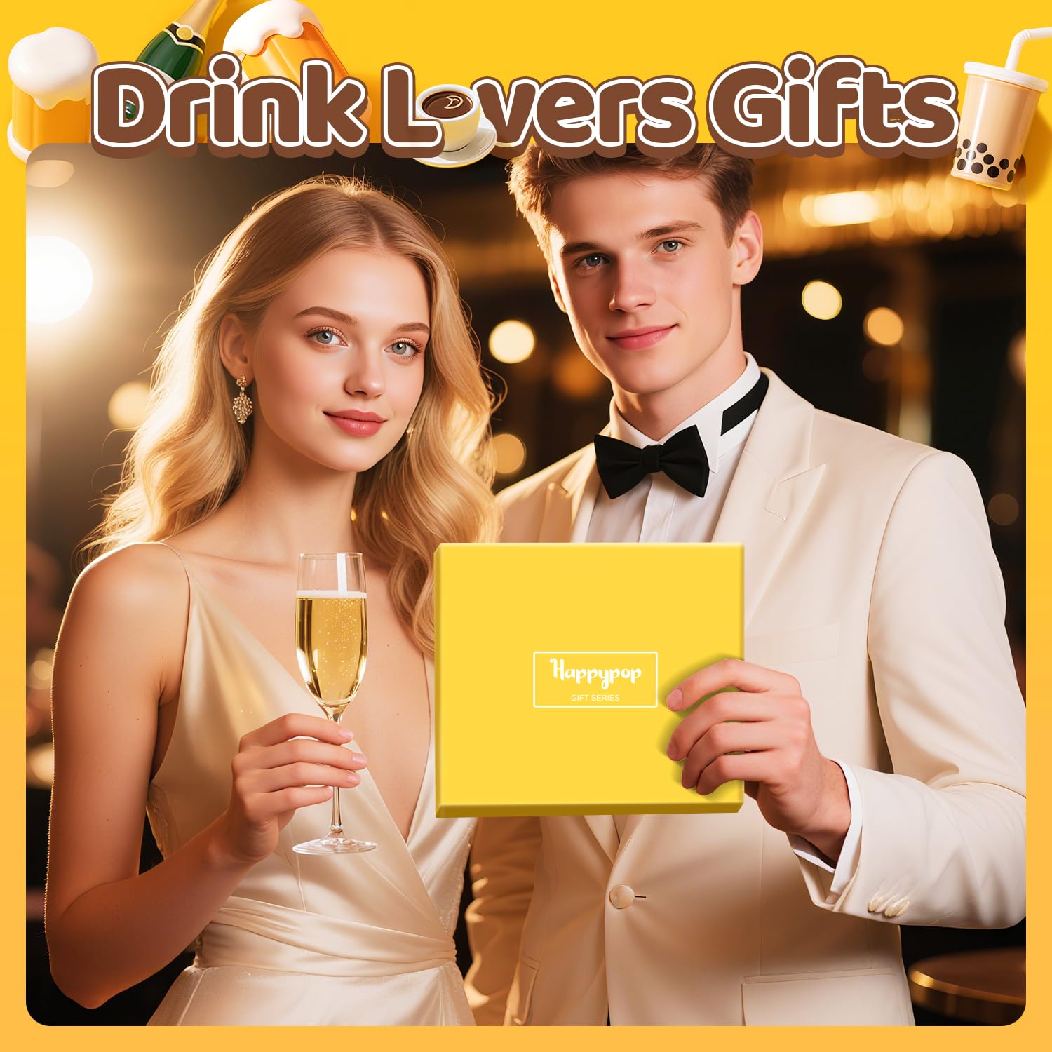 HAPPYPOP Funny Drink Socks for Men - Bourbon Whiskey Gifts, Champagne Gift for Women Drinker