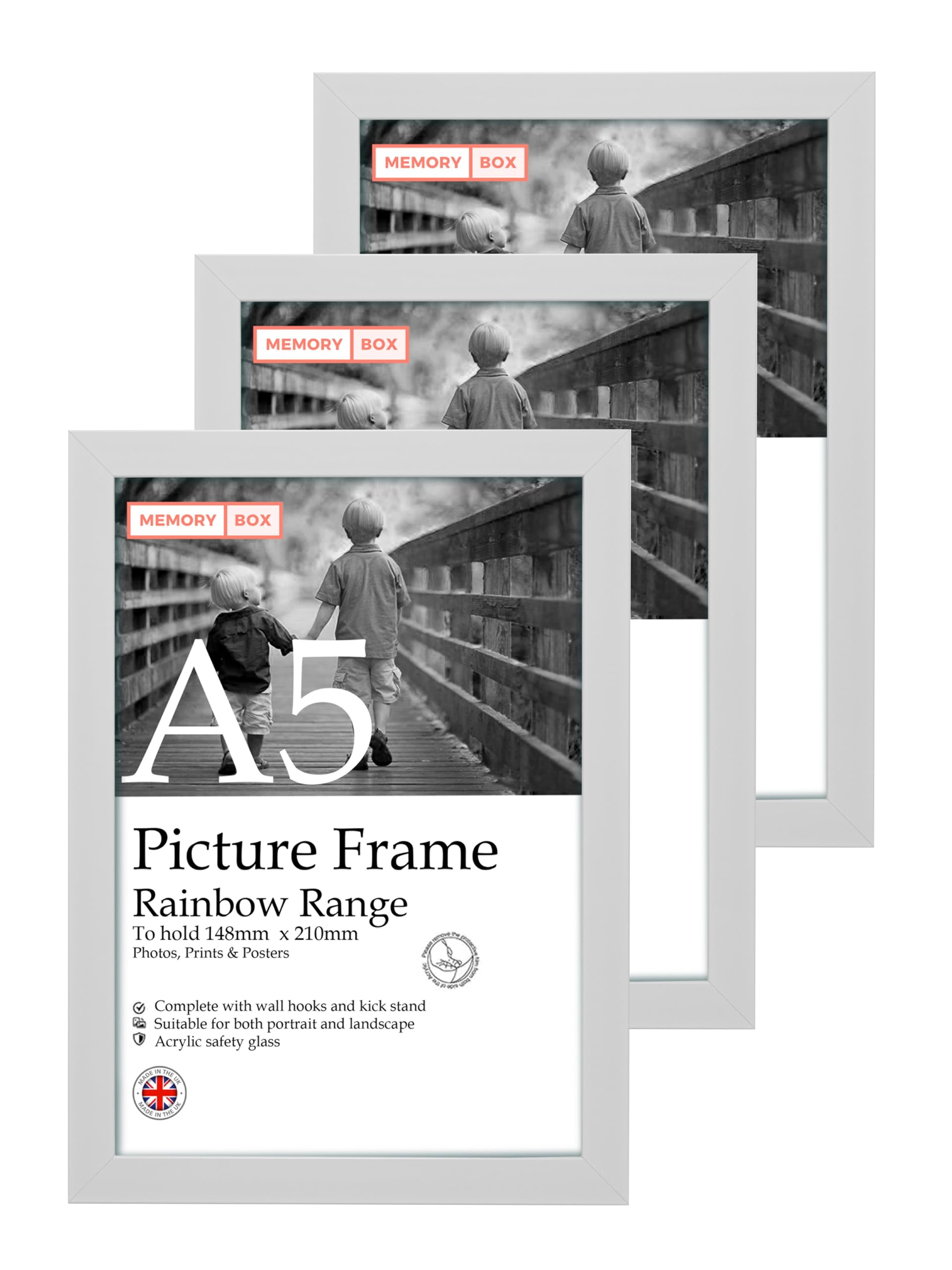 A5 White Picture Frame Set of 3, Perfect for Displaying A5 Picture Gallery Walls, Posters, Photos, Artwork, or Prints, White