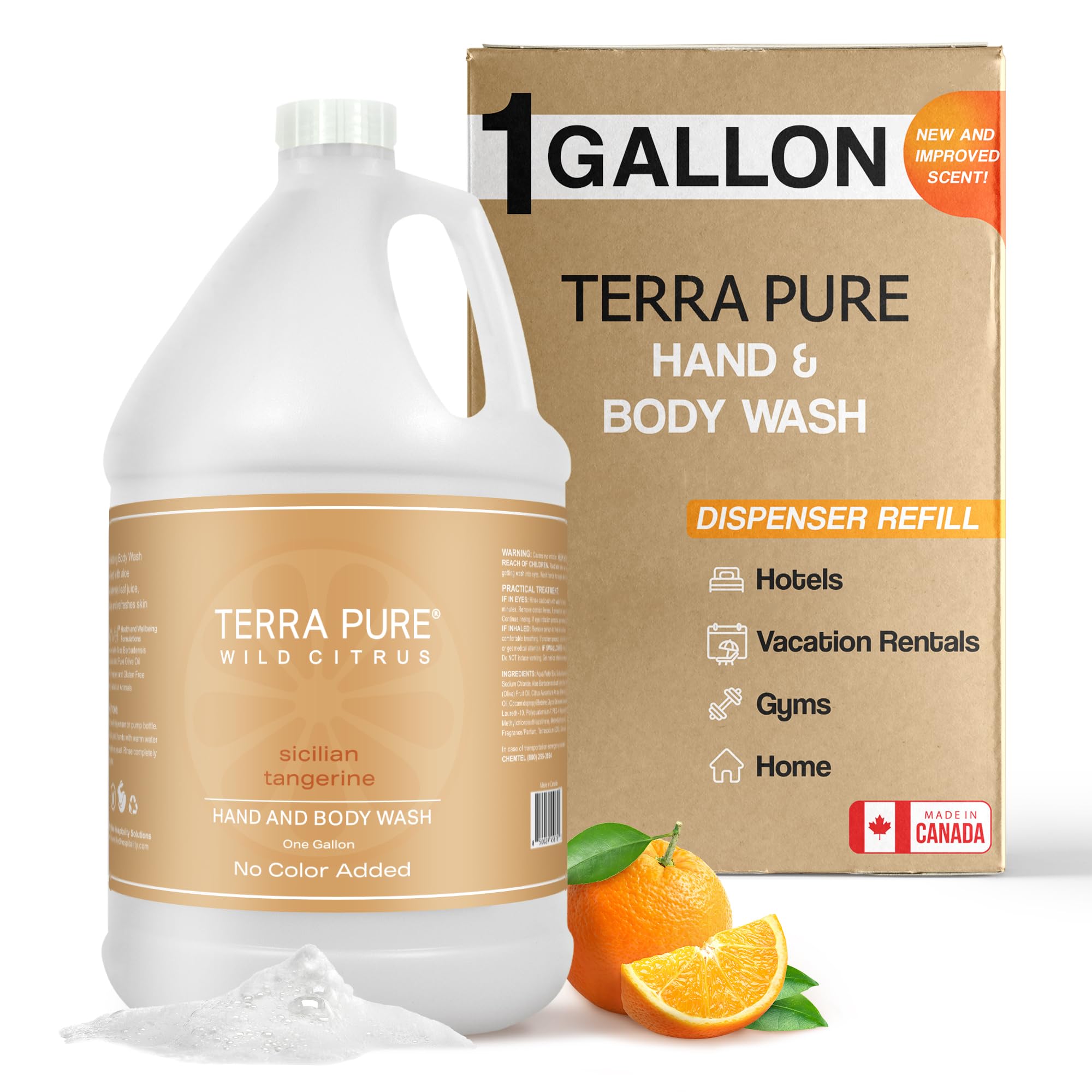 Terra Pure Wild Citrus Gallon Hand & Body Wash – Refill Jug for Hotels, Vacation Rentals, Guest Homes, Spas, Gyms | Bulk Liquid Soap Toiletries | No