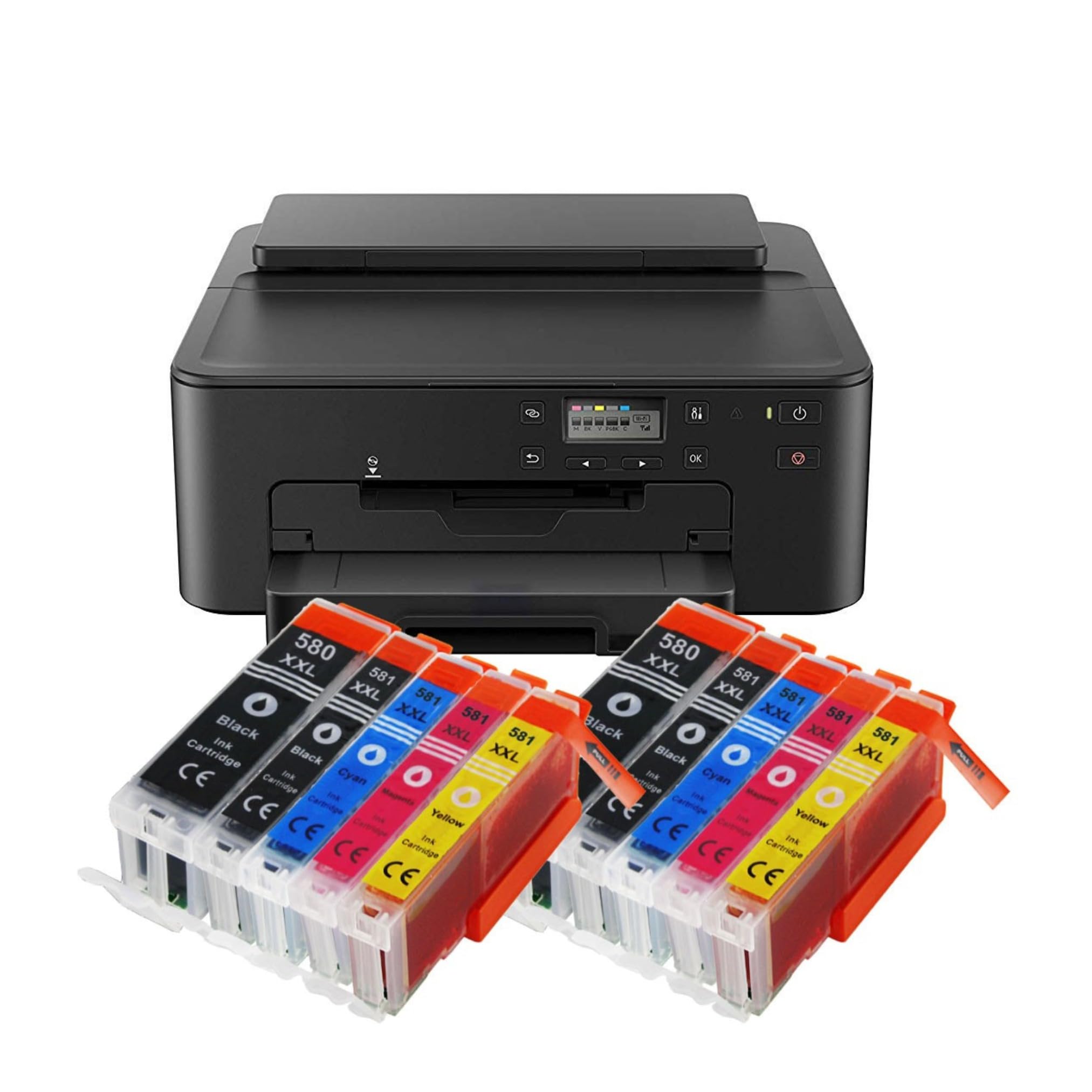 IC-Office TS705a - Impresora de inyección de tinta a color (impresora, USB, impresión de CD, WiFi, LAN, Apple AirPrint), color negro + 10 cartuchos de tinta XXL