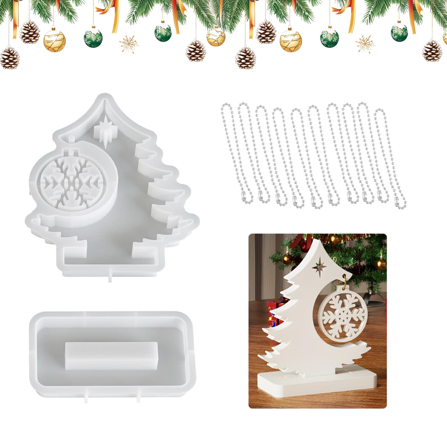 Christmas Silicone Resin Moulds, Snowflake Pendant Molds Xmas Ornament, Plaster for Pouring Moulds, Ideal for Epoxy Casting and DIY Craft