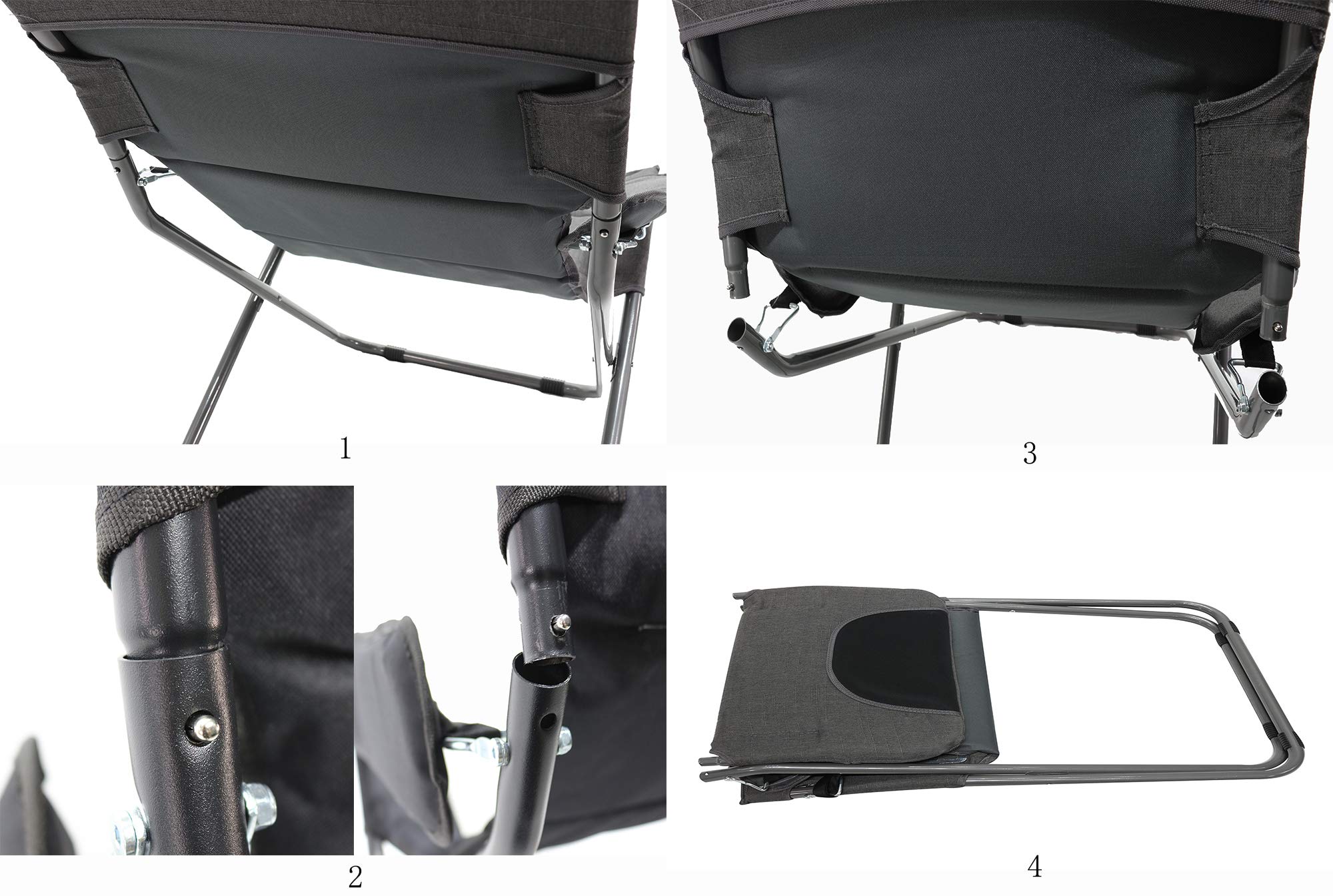 Homecall Chaise de camping pliable et rembourrée à dossier réglable (Gris)