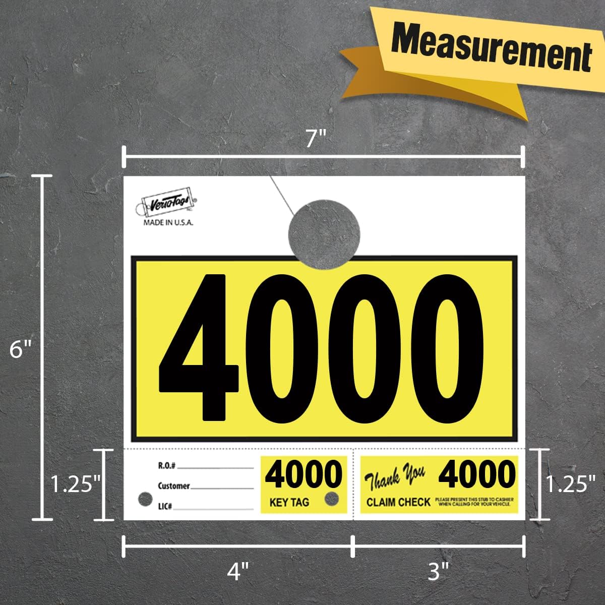 3000 Automotive 3 Part Service Dispatch Numbers Mirror Hang Tags Numbered 2000, 3000, 4000 RL78 Style Color Coded Yellow Service Dispatch Numbers with 1.25” Slotted Hang Tag Cutout
