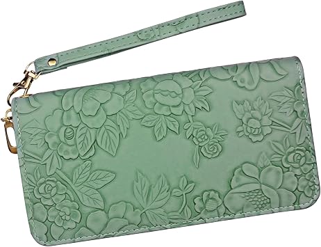 Womens Wallet, Large Capacity Leather Credit Card Holder Purse Ladies Fashion Clutch Purse Long Wristlet Wallet Green