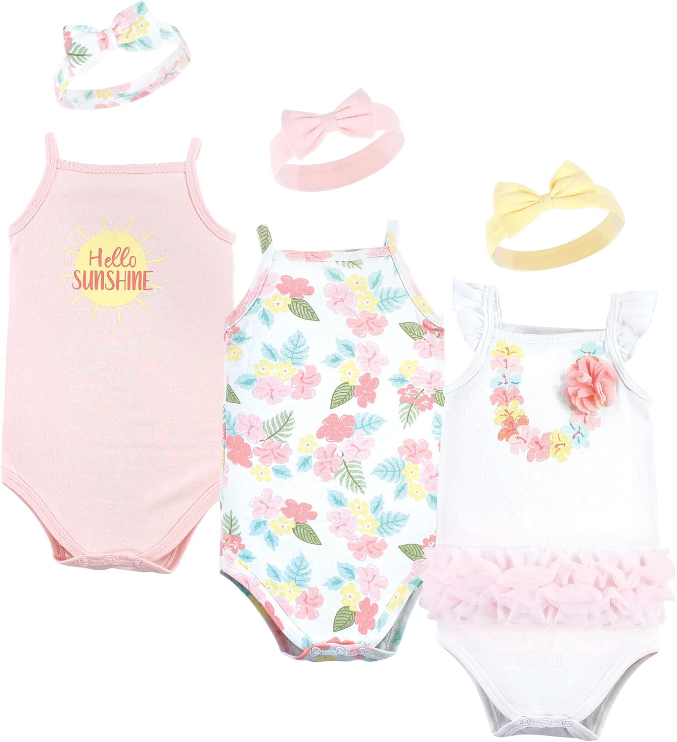 Little Treasure Baby Girls Sleeveless Bodysuit and Headband Set