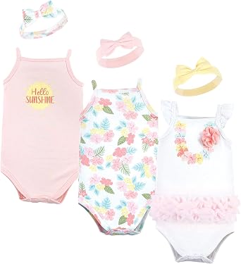 Little Treasure Baby Girls Sleeveless Bodysuit and Headband Set