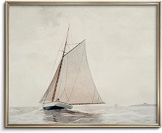 European Vintage Sailboat Wall Art Print, Vintage Sailboat Watercolor , Rustic Coastal Boat in Sea Oil Painting, Antique Country Farmhouse Muted Minimalist Poster for Beach House or Cottage Decor, Digital Download North Prints(UNFRAMED 8x10in)