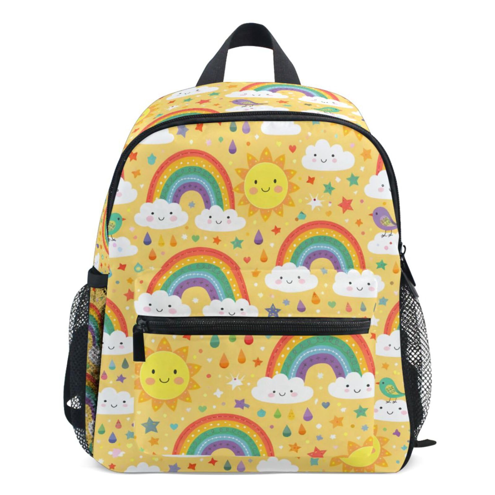MNSRUU Toddler Backpack, Rainbow Kids Backpack Yellow Sun Small Bookbag for Girls Kawaii Mini Travel Backpack for Preschool
