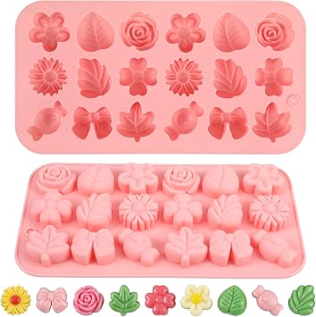 2PCS Silicone Flower Candy Molds, Flower Chocolate Mold Daisy Rose Tulip Floral Candy Silicone Molds for Baking, Soap, Jello, Ice Cubes, DIY Desserts and Crafts Making