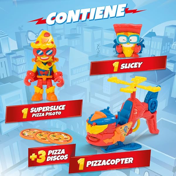 Visita la tienda de SUPERTHINGS RIVALS OF KABOOM SUPERTHINGS Pizzacopter, Helicóptero de con Lanzador de Discos de Pizza, Incluye 1 Kazoom Kid y 1 SuperThing in use