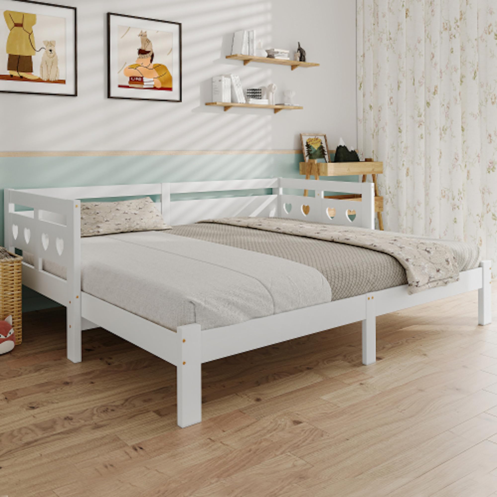 Cama nido 90x190/200 cm de pino macizo con cama y somier con ruedas, cama de 2 plazas, color blanco (90 x 200 cm)
