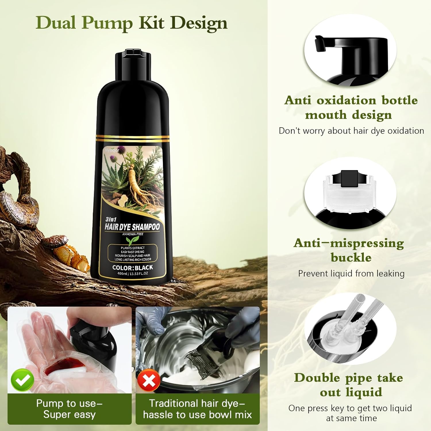 Black Hair Dye Shampoo, 100% Gray Hair Coverage Natural Herbal Black Hair Color Shampoo for Women Men - Image 7