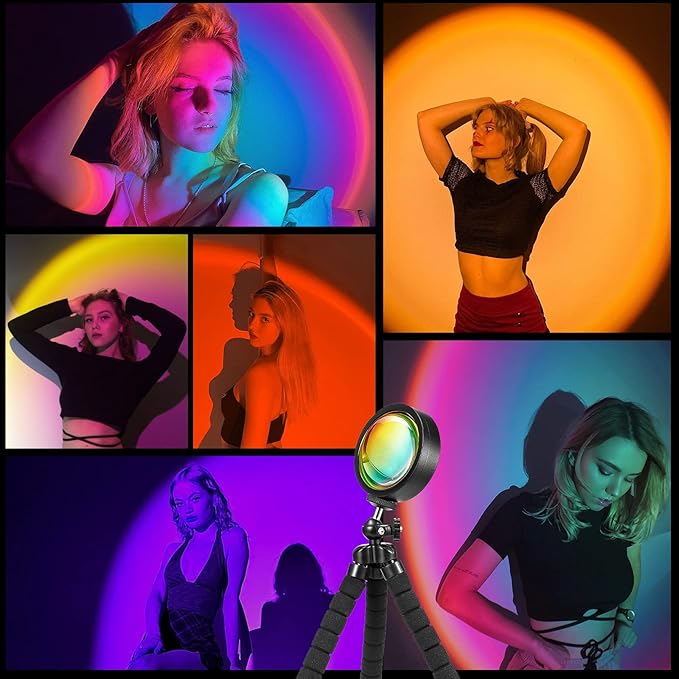 HUGOMOVA Sunset Lamp Projector, Multiple Colors with APP & Remote Control, 360 Rotation LED Sunset Projection Lamp for Photography/Party/Gift/Home Decor photo 2