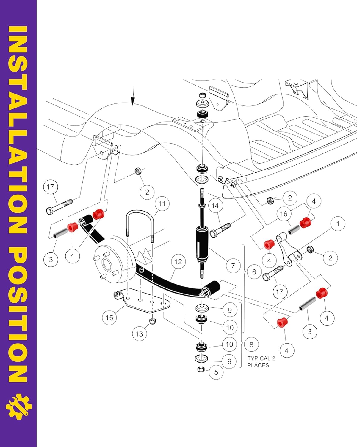 Club Car Precedent Front and Rear Bushing Kit, Golf Cart Front Leaf Spring & Upper A Arm and Rear Leaf Spring & Shackle Polyurethane Bushings and Sleeves for 2004-Up Club Car Precedent