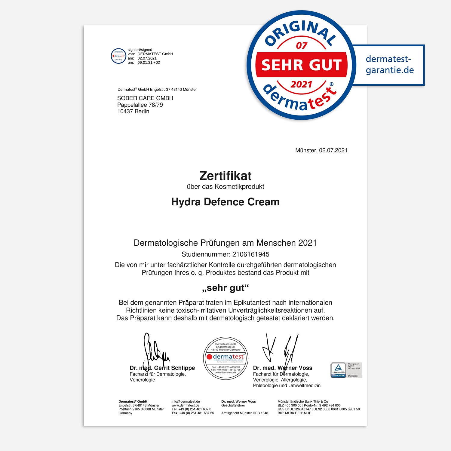 sober® | Hydra Defence Cream | vitalisierende Feuchtigkeitscreme mit Hyaluron, Vitamin C,Aminosäuren und D5 Cell Complex™