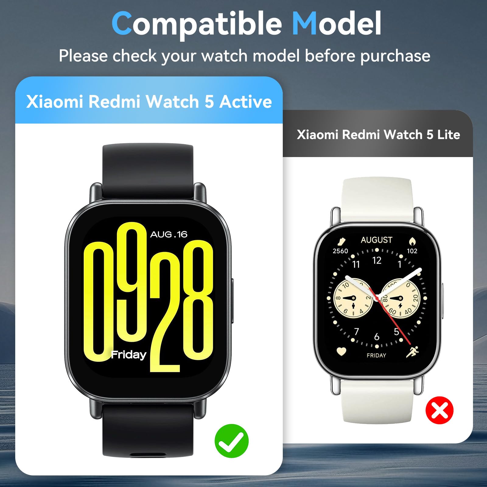 aceyoon 3 sztuki etui ochronne do Redmi Watch 5 Active, pełna ochrona, twarde etui z poliwęglanu (PC) i hartowane szkło ochronne HD z wysoką czułością, etui do Redmi Watch 5 Active