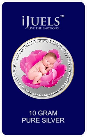 I JUELS ; LIVE THE EMOTIONS Gift for New Born Baby Girl 999 Purity 10 gram Silver Coin (PINK) with certificate.