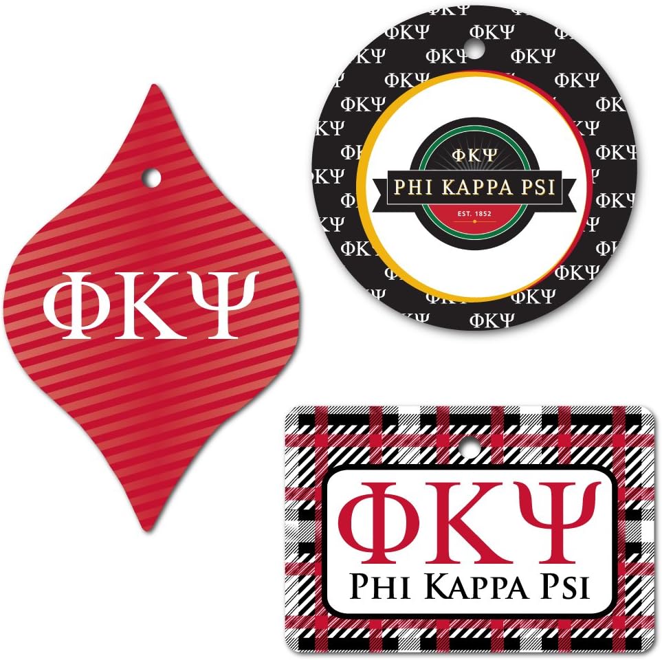 VictoryStore Holiday Ornaments: Phi Kappa Psi Ornaments Set of 3, 1 Round, 1 Rectangle and 1 Tapered