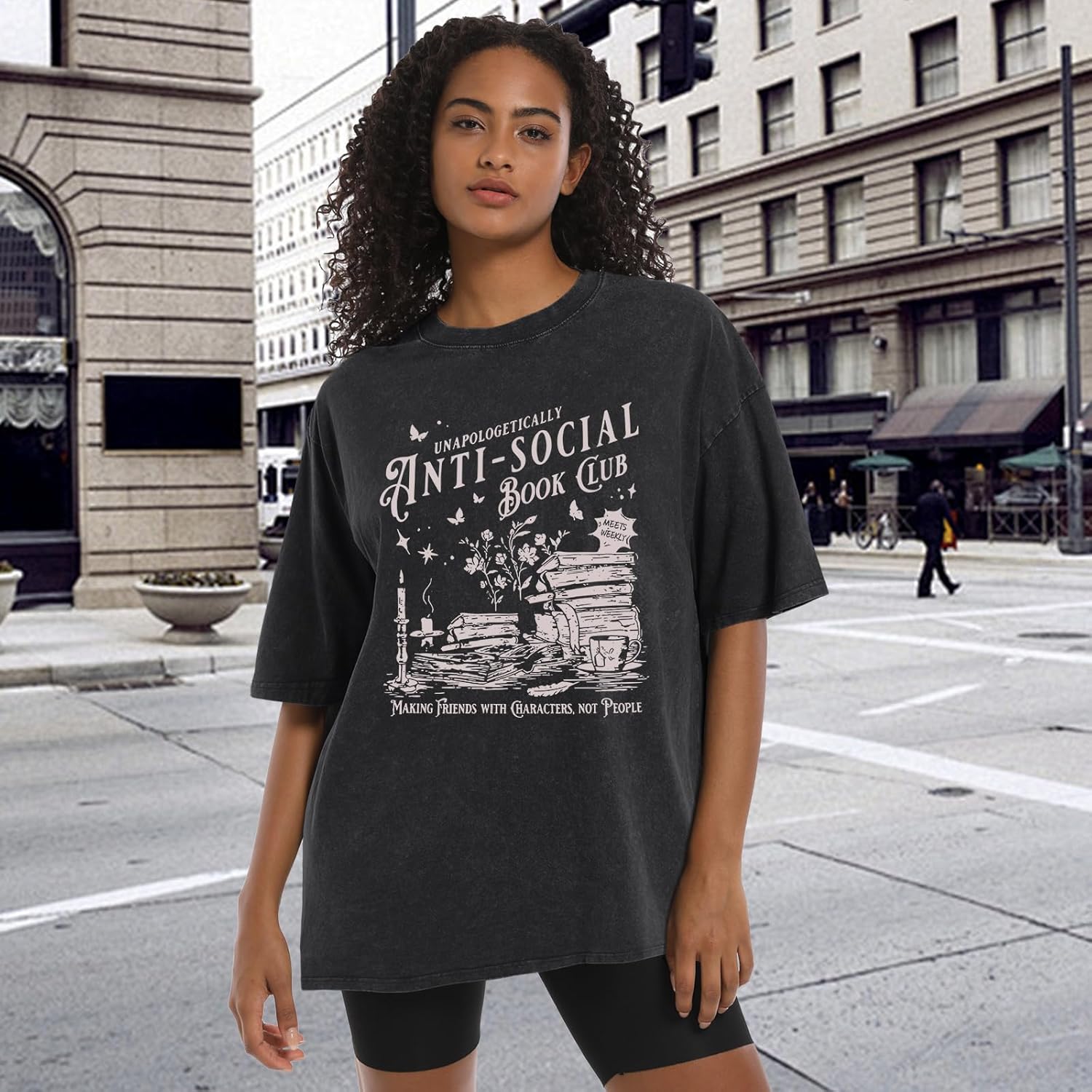Book Shirts for Women Anti Social Book Club Graphic Tees Bookish Teacher Acid Wash Tshirt Bookworm Aesthetic Shirt - Image 2