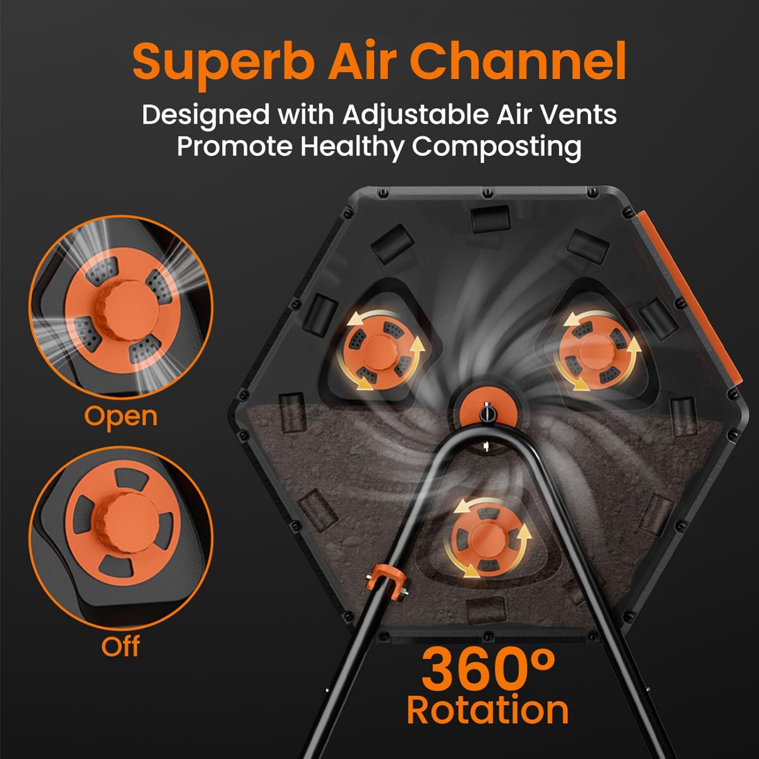 Duals Chamber Compost Tumbler 45 Gallon, 360° Rotating Composting Bin, Efficient Outdoor Compost Bin for Garden Kitchen Yard Waste