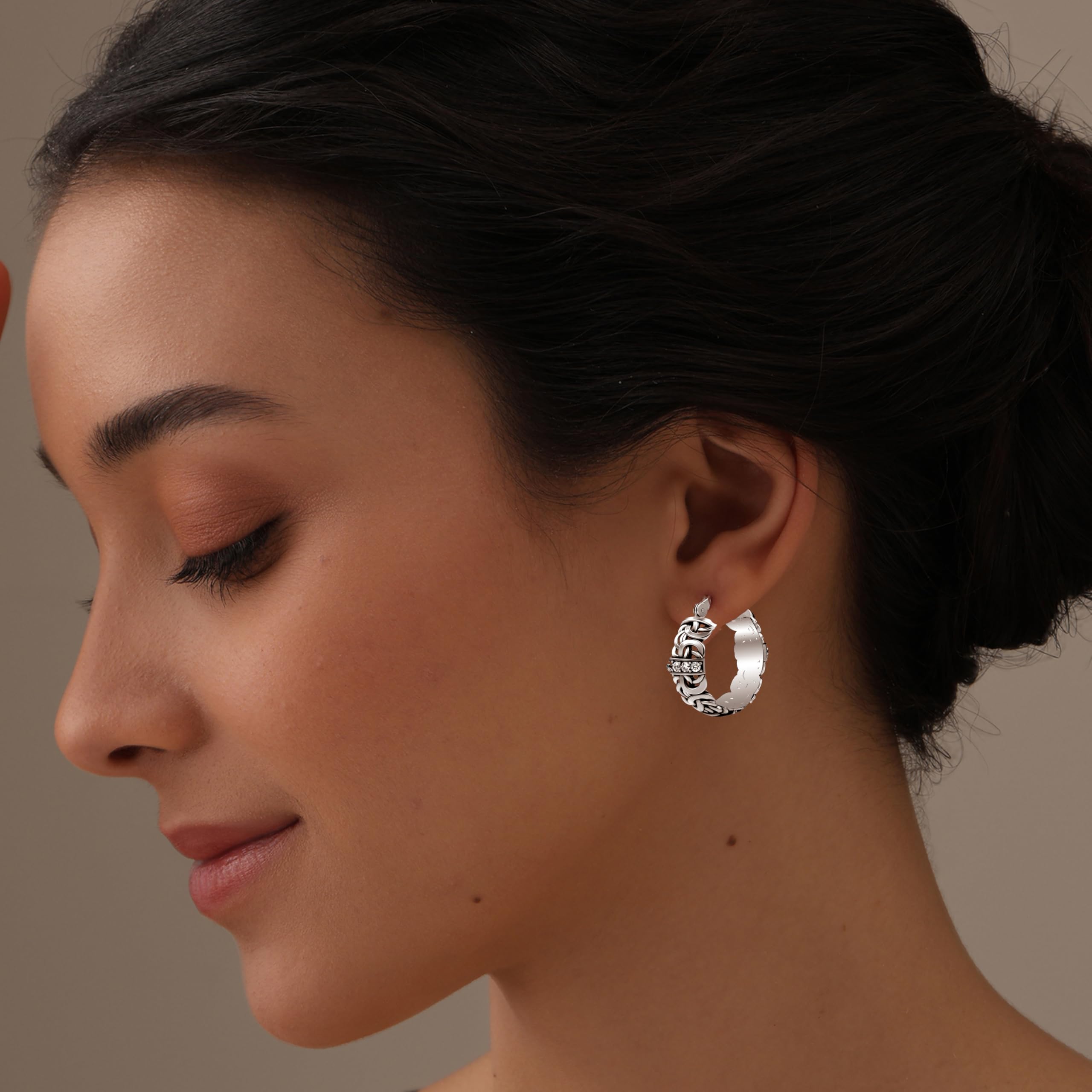 LeCalla Pendientes de aro con cierre de clic de inspiración bizantina antigua, joyería de plata de ley para mujer
