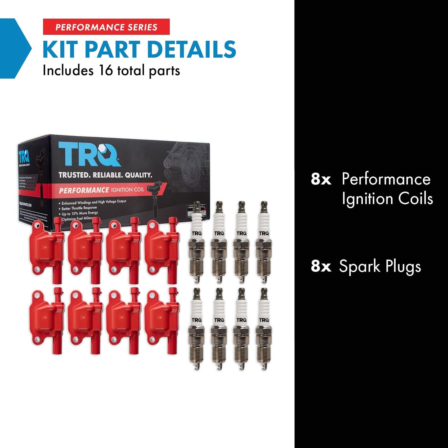TRQ Performance Ignition Kit Ignition Coil Spark Plugs 16 Piece Compatible with 11-13 Chevrolet Silverado 1500 4.8L 5.3L 6.2L V8 11-19 Silverado 2500 3500 HD 6.0L V8 SQUARE STYLE COIL ONLY