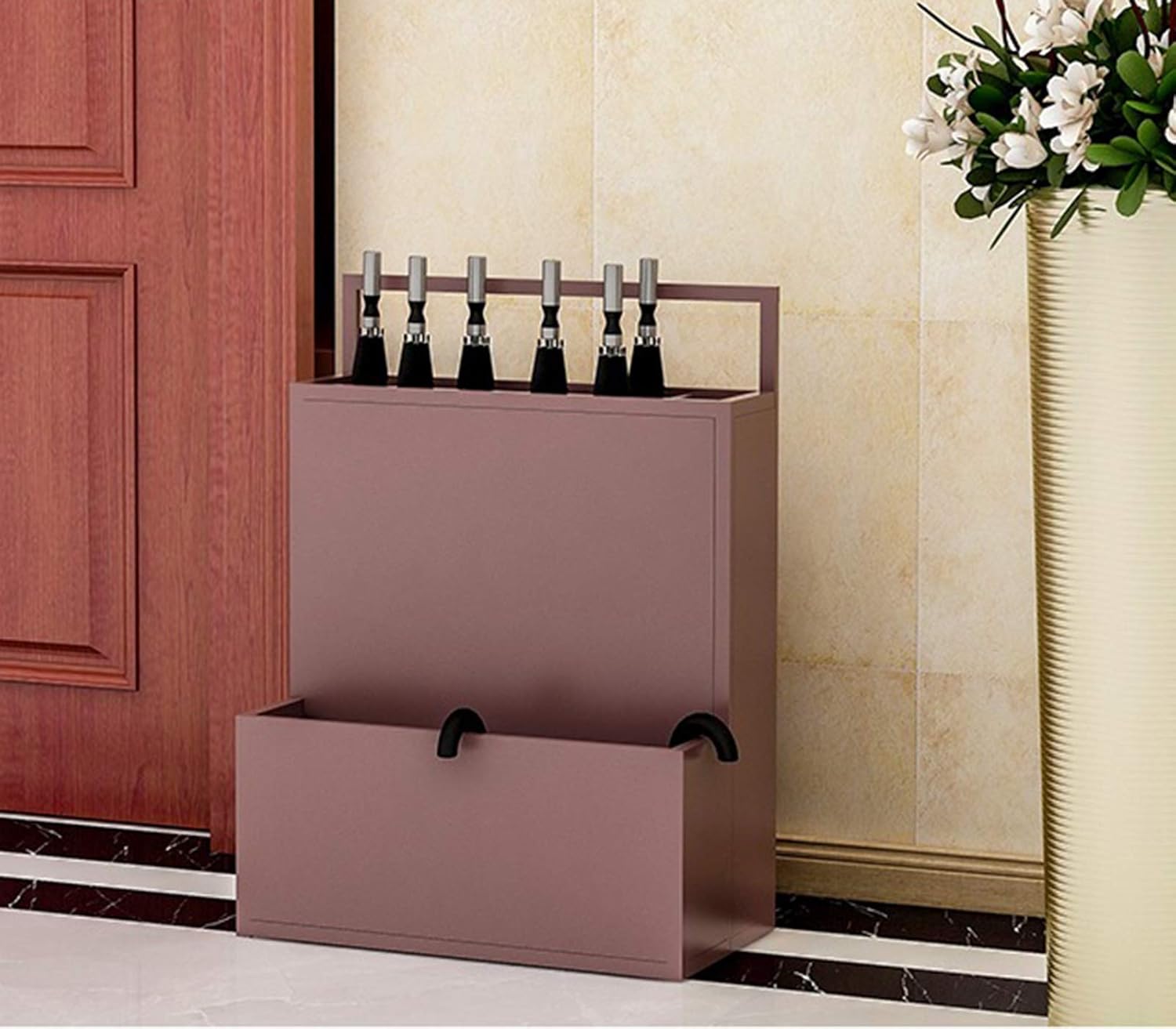 Umbrella Stand, Commercial Umbrella nizer for 12 Umbrellas, Modern Metal Rack for Small Canes, Stylish Rectangle Storage Solution, Brown Finish