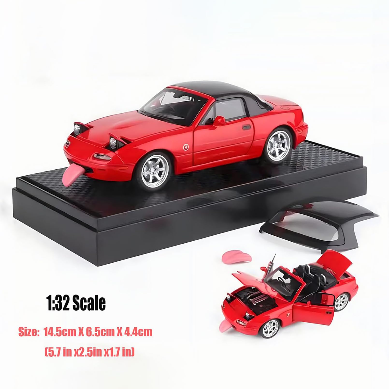 Mazda MX-5 Miata 1:32 modelka samochodu, zabawka z światłem i muzyką, zdejmowana osłona, funkcja cofania, odlew z stopu, idealny dla dzieci od 3 lat i kolekcjonerski model samochodu (czerwony)