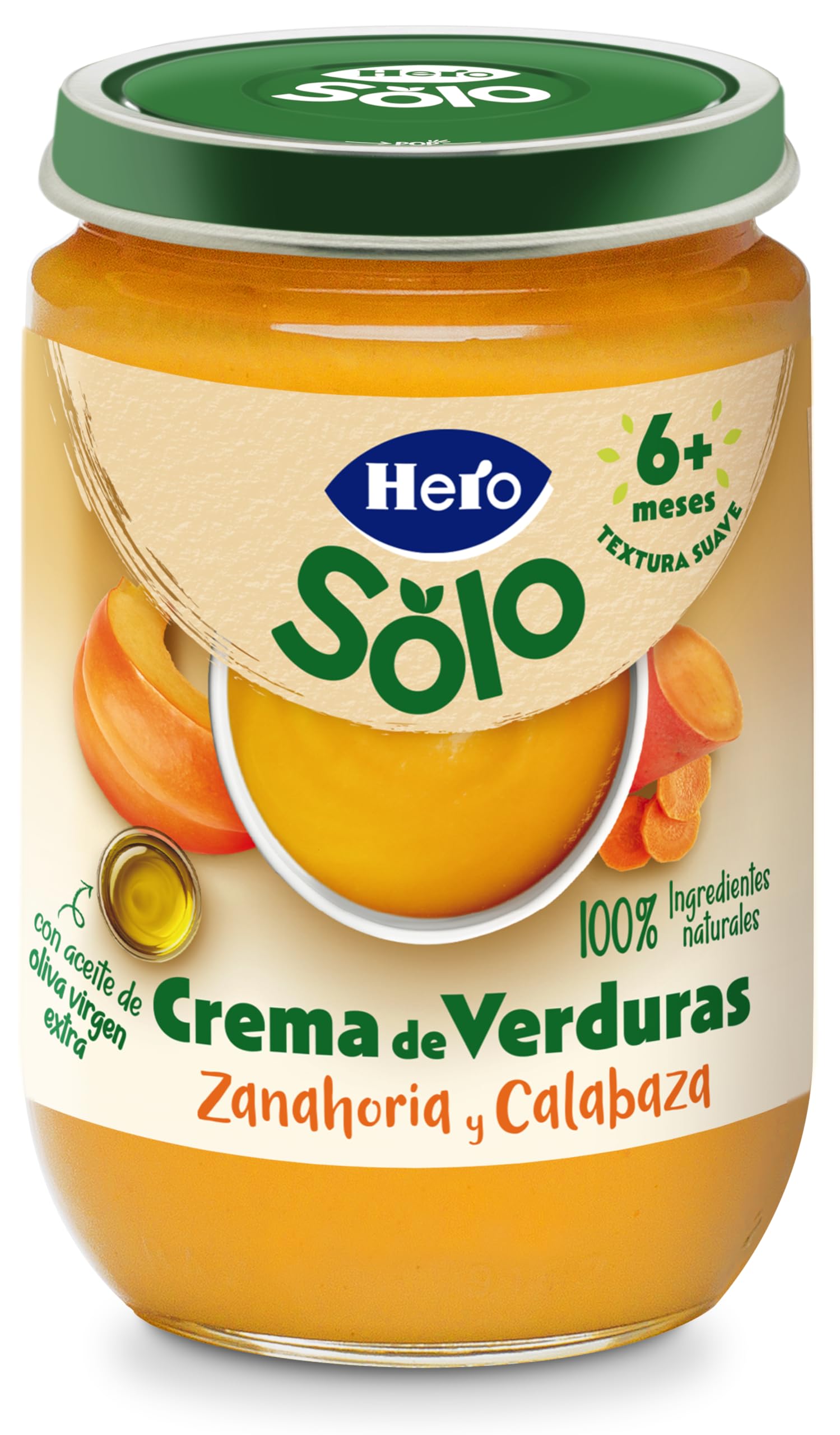 Hero Solo Tarrito Verduras Bebé Zanahoria Calabaza con Aceite de Oliva Virgen Extra 190g x 12U