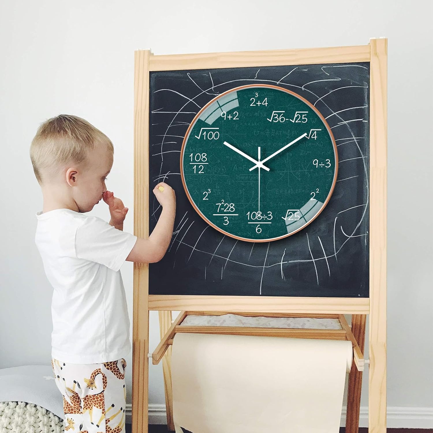 QINFIEY 12 Inch Math Wall Clock Silent Non Ticking Movement Quality Quartz Wall Clock for Office Classroom/School/Home/Kitchen/Living Room Wall Decorations (Blue)