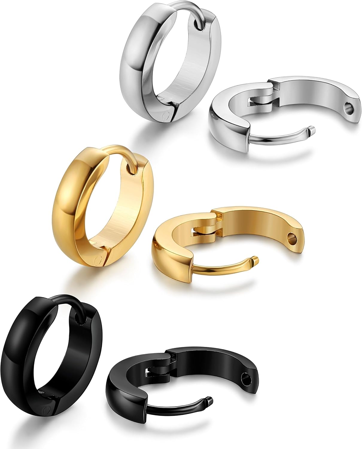 Jstyle Hypoallergenic Small Hoop Earrings for Men Women 316L Surgical Stainless Steel Gold/Silver/Black Hoop Earrings for Sensitive Ears Mens Hoop Huggie Earrings Ear Piercing Jewelry Set 12/16/20mm