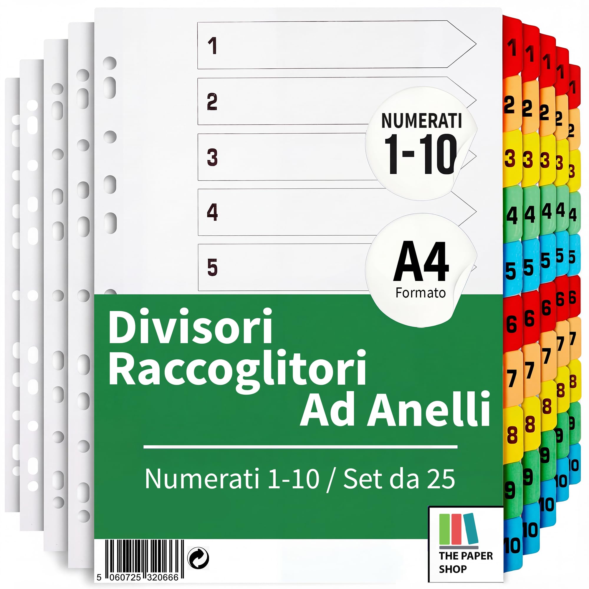 Divisori numerati A4 1-10, linguette numerate con indice numerico, 10 pezzi, divisori per raccoglitori ad anelli e raccoglitori a leva, divisori per oggetti (confezione da 25)