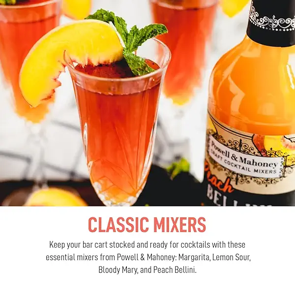 Powell and Mahoney Craft Cocktail Mixers - Peach Bellini - Non-Alcoholic Cocktail Mix - Free from Artificial Sweeteners, Flavors and Preservatives - 750ml - Non-GMO - 3 Pack 3