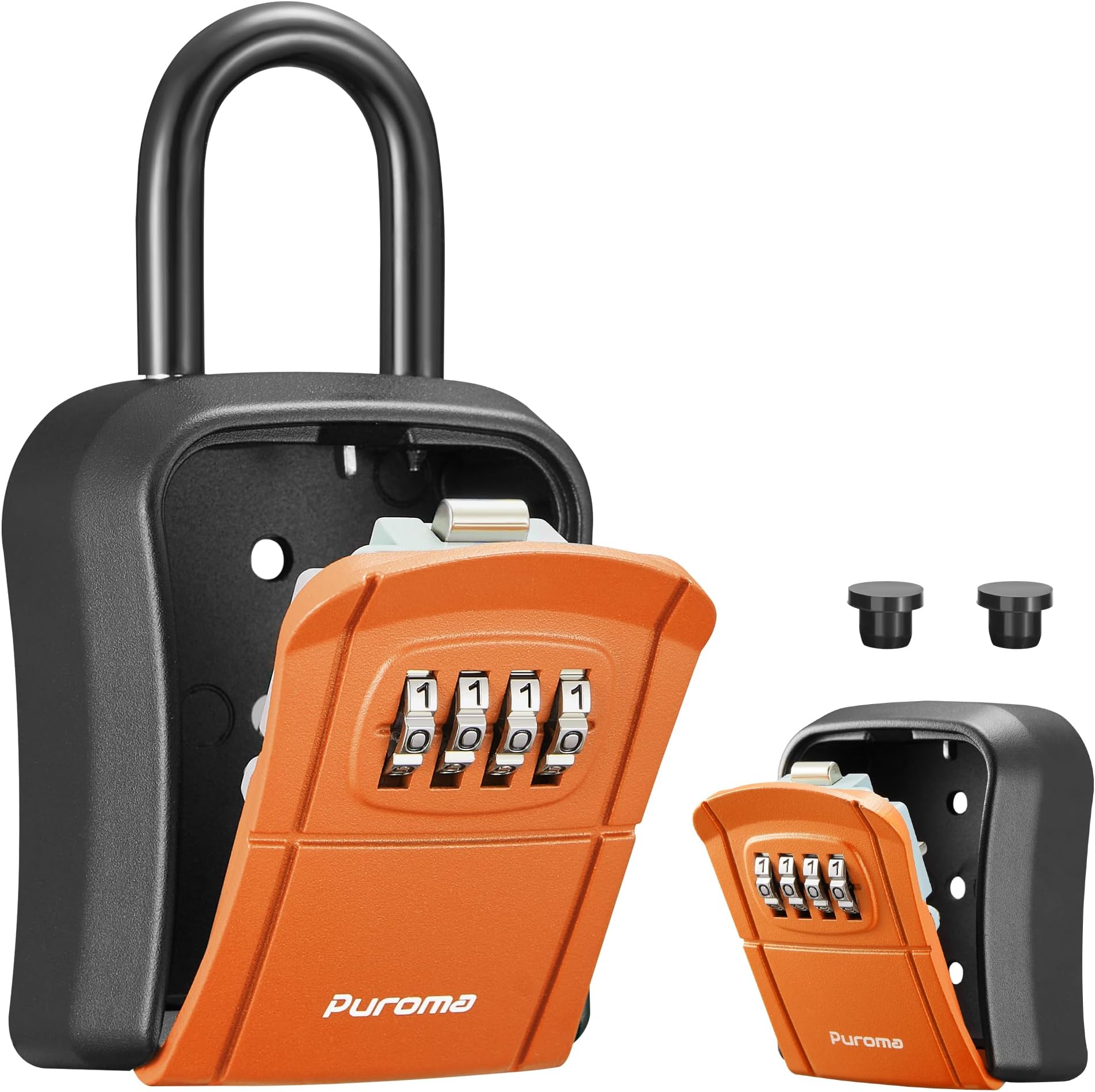 Puroma Key Lock Box, Portable Combination Lockbox Wall-Mounted Key Storage Box for House Keys, Resettable Code Safe Security Lock Box for Home, Office, Apartment Spare Key Storage (1 Pack, Orange)