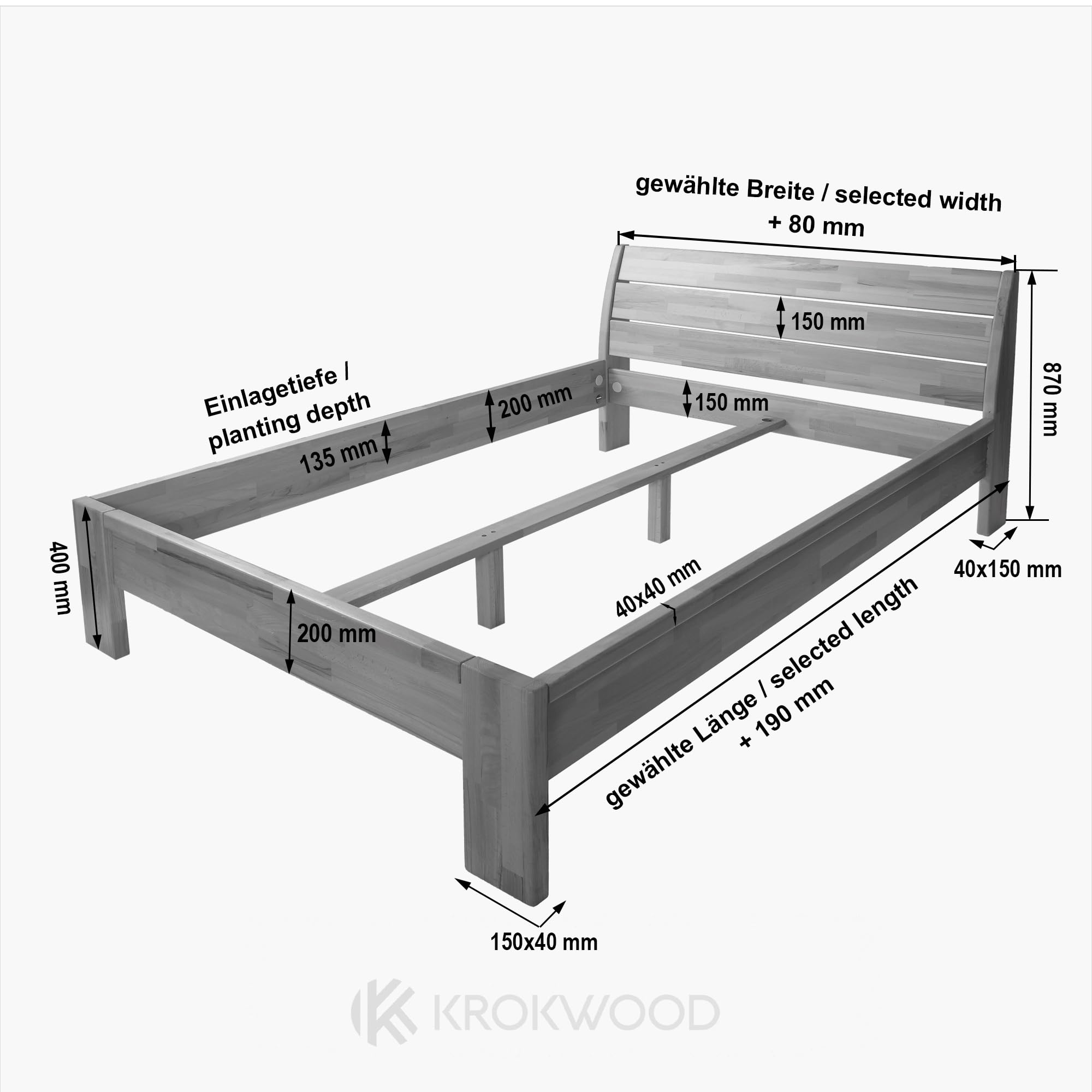 Krok Wood Massivholzbett Alice in Buche (200 x 200 cm)