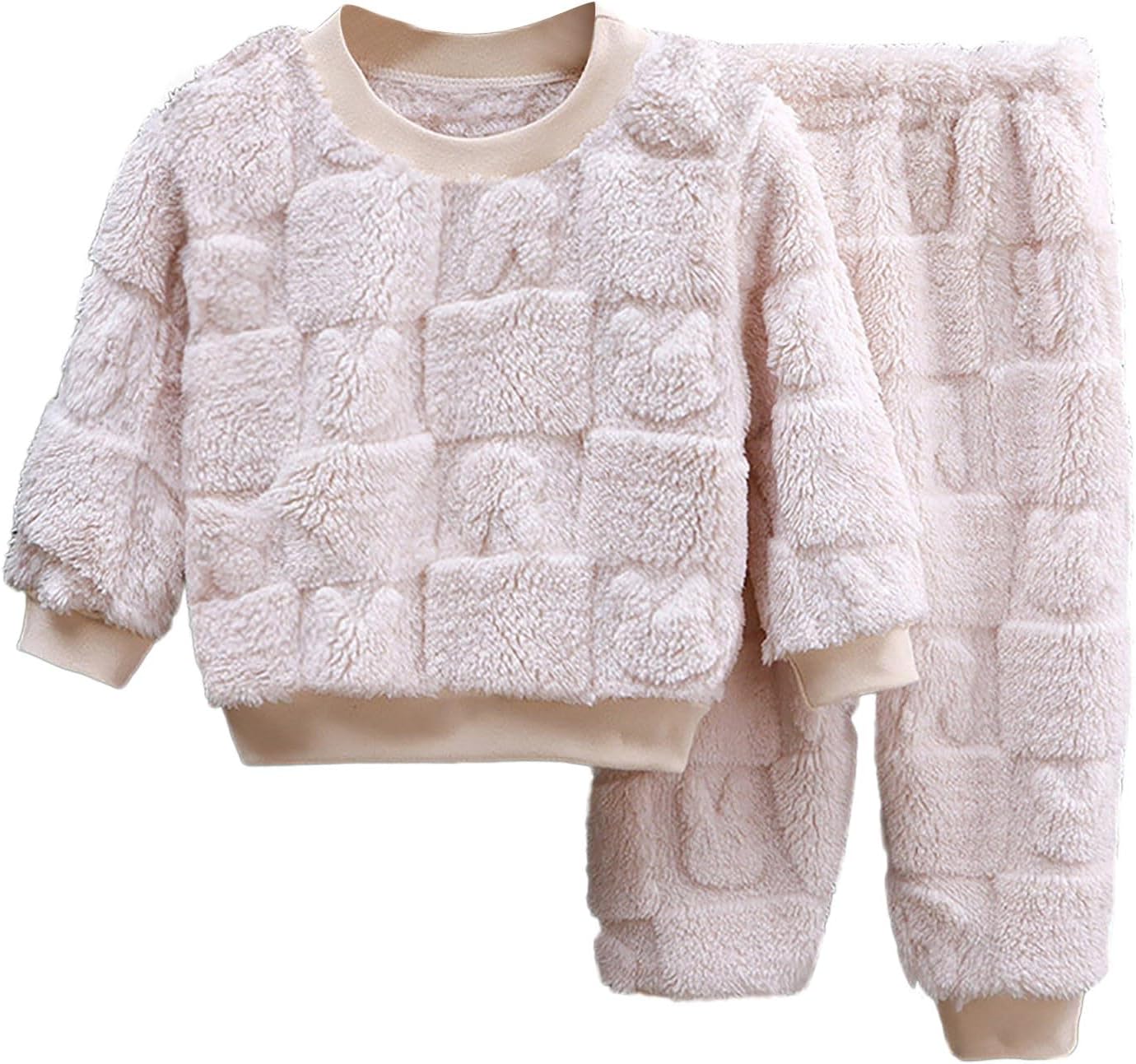 Kids Fleece 2 Piece Outfit Baby Girls Boys Winter Warm Fuzzy Clothing Sets Furry Plaid Bunny Pullover Top Pants Set